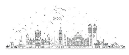 illustration of Famous Indian monument and Landmark. Travel and tourism backgroundのイラスト素材