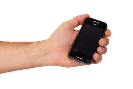 hand with mobil phone isolated