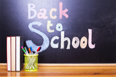 concept back to school on board with accessoriesの写真素材