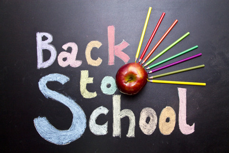 concept back to school on board with accessoriesの写真素材