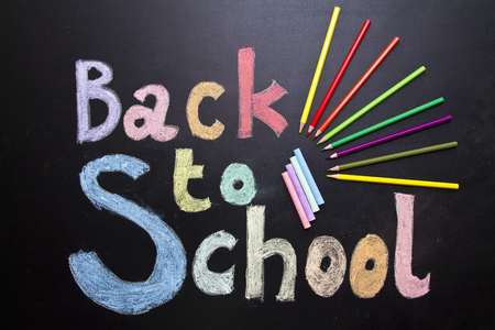 concept back to school on board with accessoriesの写真素材