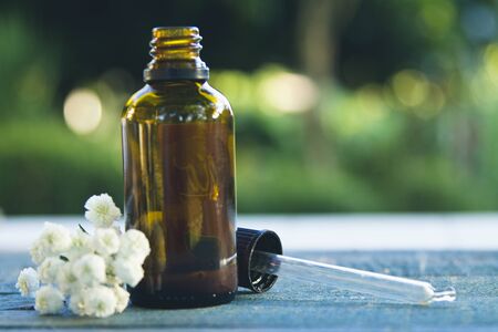 spa concept with body oils and stonesの写真素材