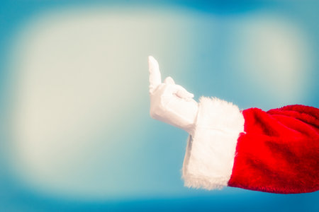Santa Claus making negative gesture against Christmas with index fingerの写真素材