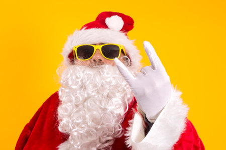 Santa Claus making negative gesture against Christmas with index fingerの写真素材