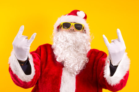 Santa Claus making negative gesture against Christmas with index fingerの写真素材