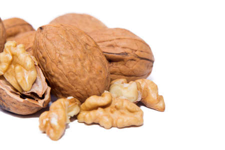 tasty cracked walnut on whiteの写真素材