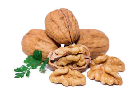 tasty cracked walnut on whiteの写真素材