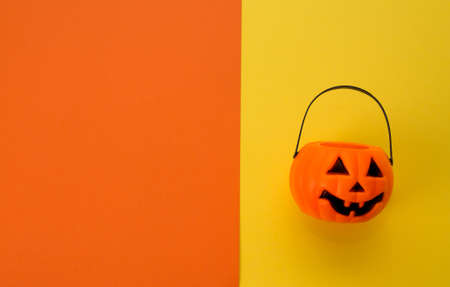 Halloween orange pumpkin - overhead view flat layの写真素材