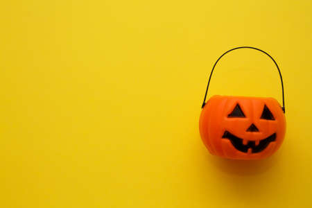 Halloween orange pumpkin - overhead view flat lay