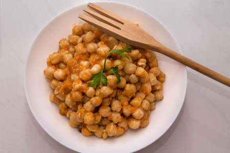 Cooking chickpeas bowl stone background top viewの写真素材