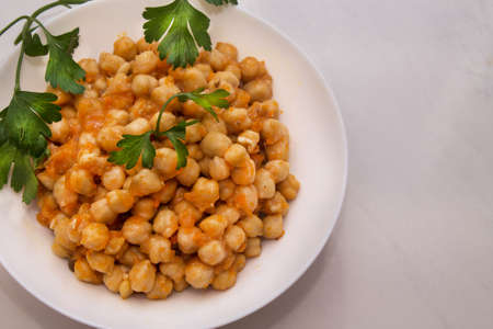 Cooking chickpeas bowl stone background top viewの写真素材