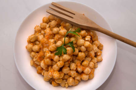Cooking chickpeas bowl stone background top viewの写真素材