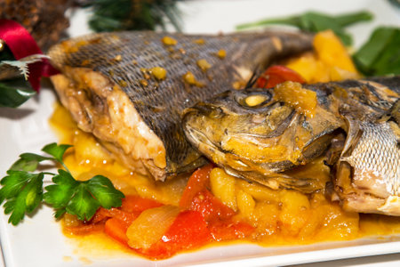 Christmas meal with stewed fishの写真素材