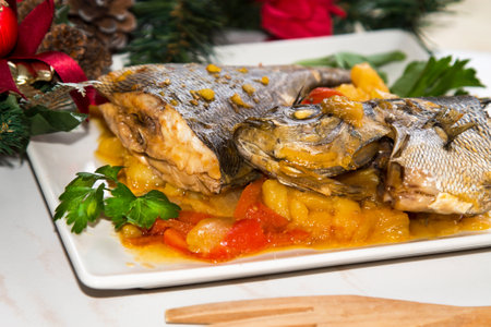 Christmas meal with stewed fishの写真素材