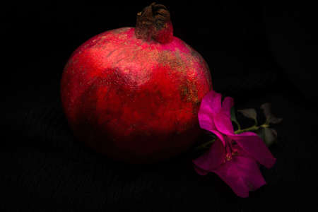 fruit, red pomegranate isolated on blackの写真素材