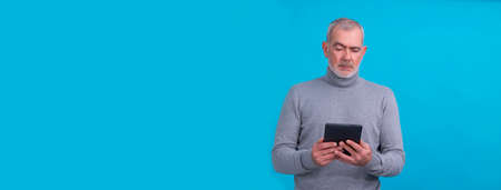 man using digital tablet isolatedの写真素材