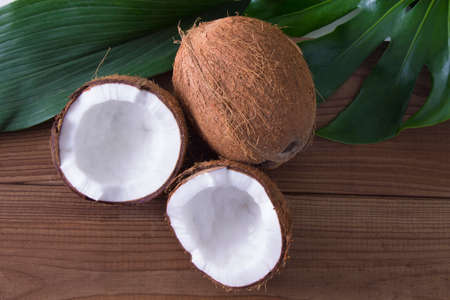 concept of spa and body treatments. coconut oil, coconut milk, soaps and bath salts