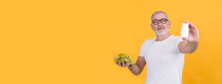 man with towel and vegetables isolated. diet and sport concept