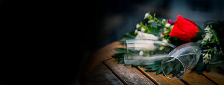 glasses of champagne and roses with copy spaceの写真素材