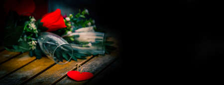 glasses of champagne and roses with copy spaceの写真素材