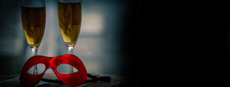 glasses of champagne and roses with copy spaceの写真素材