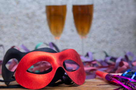 red and black masks for parties or carnivalの写真素材