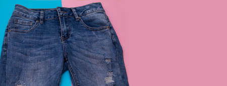 frayed jeans on colorful backgroundの写真素材