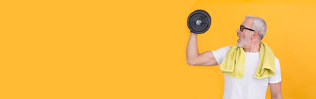 man working out with dumbbells with copy spaceの写真素材