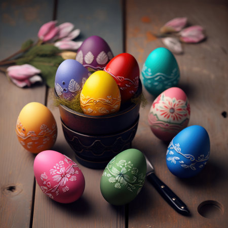 colored easter eggs in craft workshop, generative aiの素材