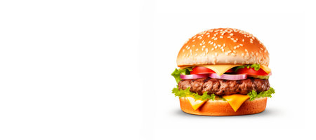 beef burger with cheese and vegetables with copy space, generative aiの素材