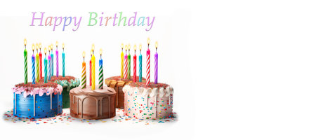 birthday cakes with candles isolated on white and copy space, generative aiの素材