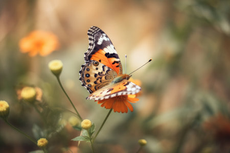 butterfly on the flowers close up and blurred background , generative aiの素材