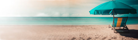 tropical beach with blue deckchair and umbrella, generative aiの素材