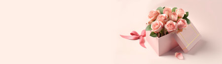 gift box with bow and roses with copy space, generative ai illustrationの素材