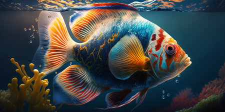 colorful tropical fish swimming among corals underwater, generative aiの素材