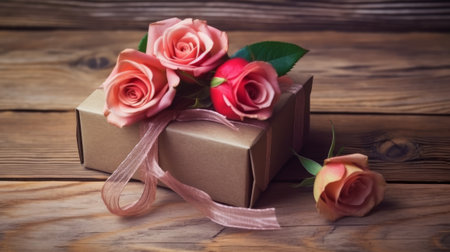 greeting card with gift box and bouquet of roses, generative aiの素材