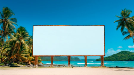 white billboard in paradise beach, generative aiの素材