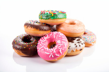 donuts of different flavors isolated on white, generative aiの素材