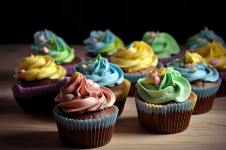 Rainbow colorful cupcakes. Illustration AI Generativeの素材