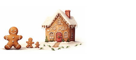 gingerbread man and house, christmas sweets isolated on whiteの素材
