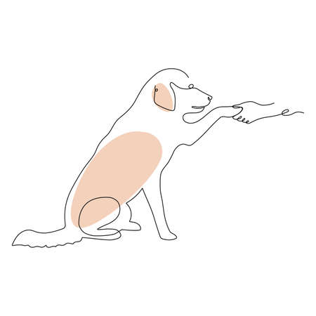The dog gives the paw to the owner. one line design. vector illustrationのイラスト素材