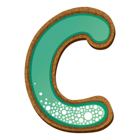 Letter c in the form of cookies with aquamarine icing, alphabet, vector illustrationのイラスト素材