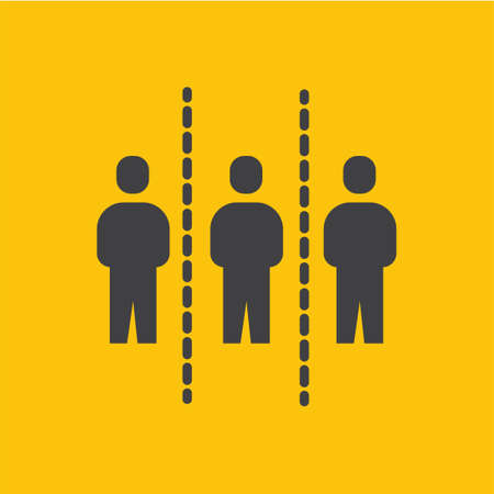 Social Distancing. Yellow Caution Sign. Coronavirus Disease 2019 Covid-19 Prevention, New Normal Concept. Solid Glyph Icon. Symbol Vector Illustration EPS 10のイラスト素材