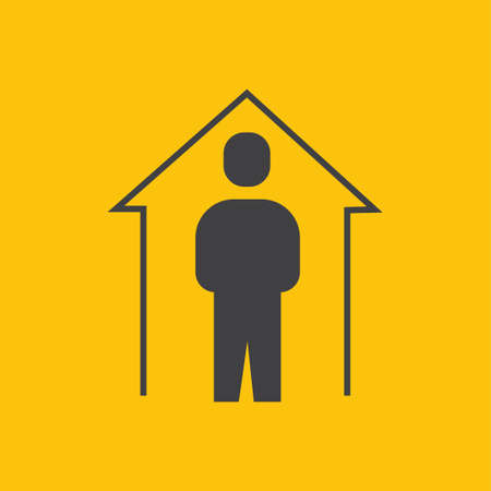 Social Distancing. Yellow Caution Sign. Coronavirus Disease 2019 Covid-19 Prevention, New Normal Concept. Solid Glyph Icon. Symbol Vector Illustrationのイラスト素材
