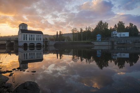 Historic power plant resting now in sunrise without workの写真素材