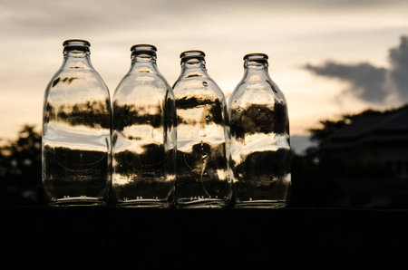 Backlit water bottleの写真素材