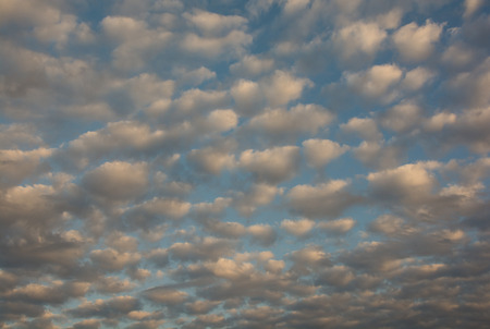 Evening blue sky. Clouds and sunset gold color