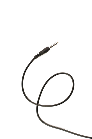 Guitar audio jack with black cable isolated on white background