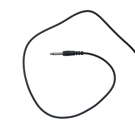 Guitar audio jack with black cable isolated on white background
