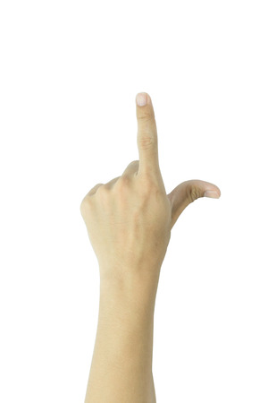 male hand pointing. Isolated on white backgroundの写真素材